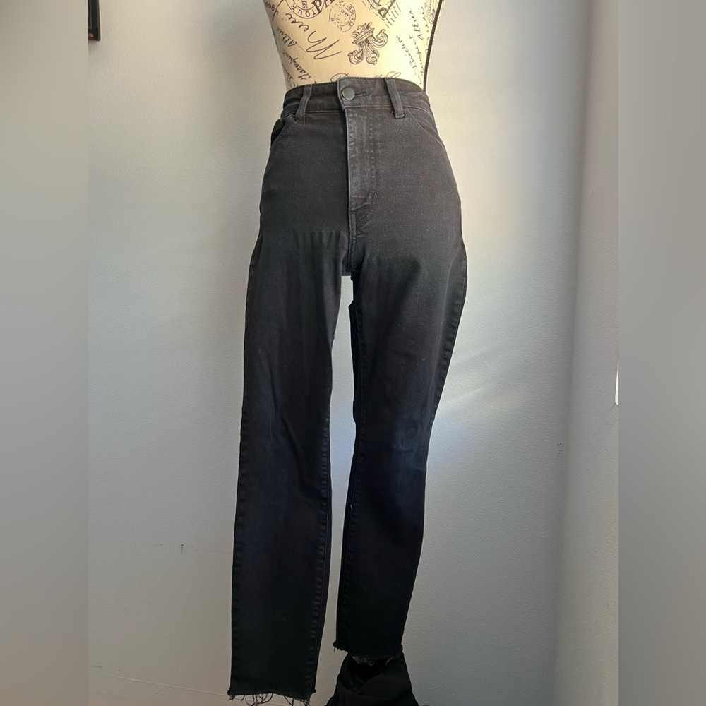 American Apparel Skinny Black Crop Fringe Jeans 26